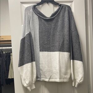 Cozy Colorblock Gray & White Pullover Sweater